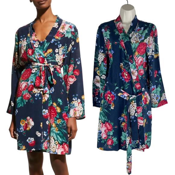 Johnny Was Evelyn Silk Sleep Robe Floral Print Cozy Size XS - Picture 2 of 11